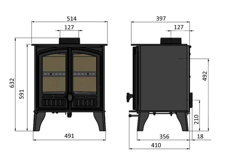 Hunter Herald 5 Eco Double Door Wood burner - Image 2