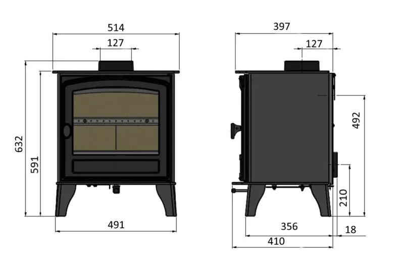 Herald 5 Single Door Wood Burner - Image 3