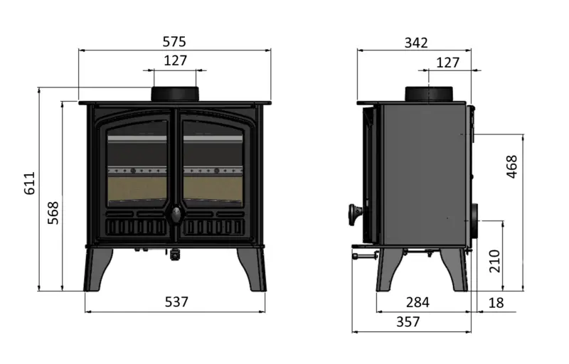 Hunter Herald 5 Slimline Double Door Wood Burner - Image 2